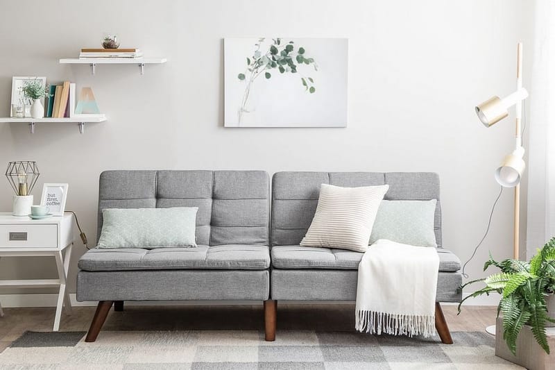Ronne 2-sits Bäddbar Rektangulär Bäddsoffa i Tyg med Träben - Grå - Möbler - Vardagsrum - Bäddsoffor