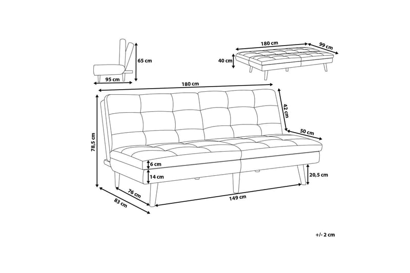 RONNE Bäddsoffa 180 cm - Bäddsoffor - 3-sits bäddsoffa