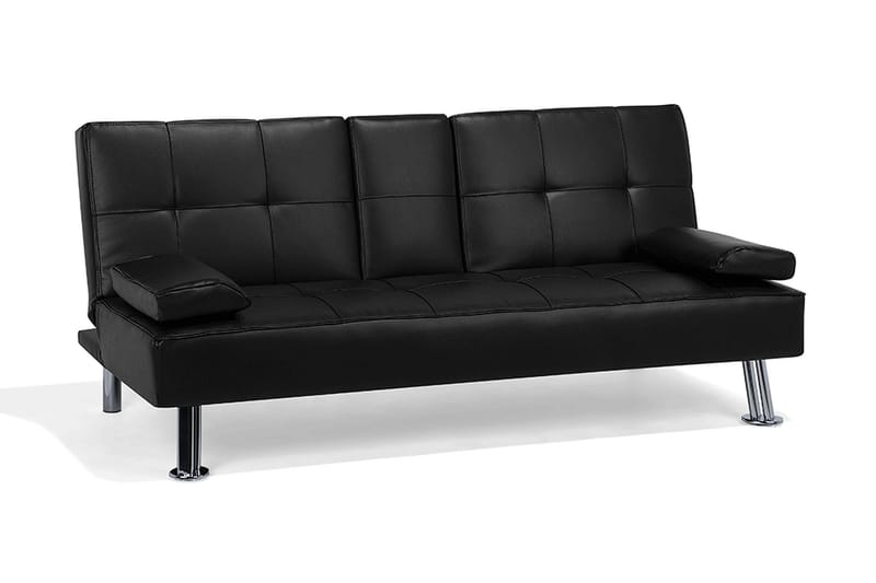 Roxen 3-sits Tuftad Bäddsoffa 168 cm i Konstläder med Metallben - Svart - Möbler - Vardagsrum - Bäddsoffor