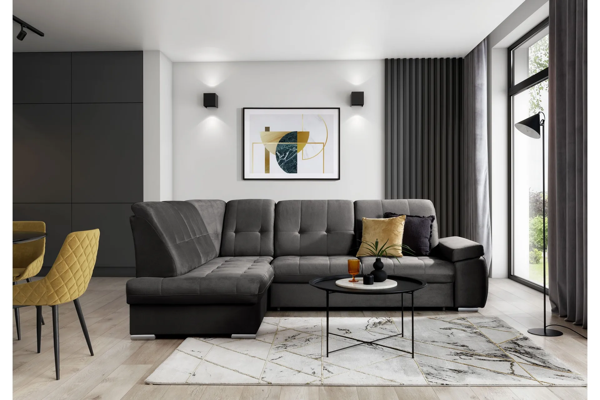 sachary bäddsoffa m. schäslong 3-sits grå -