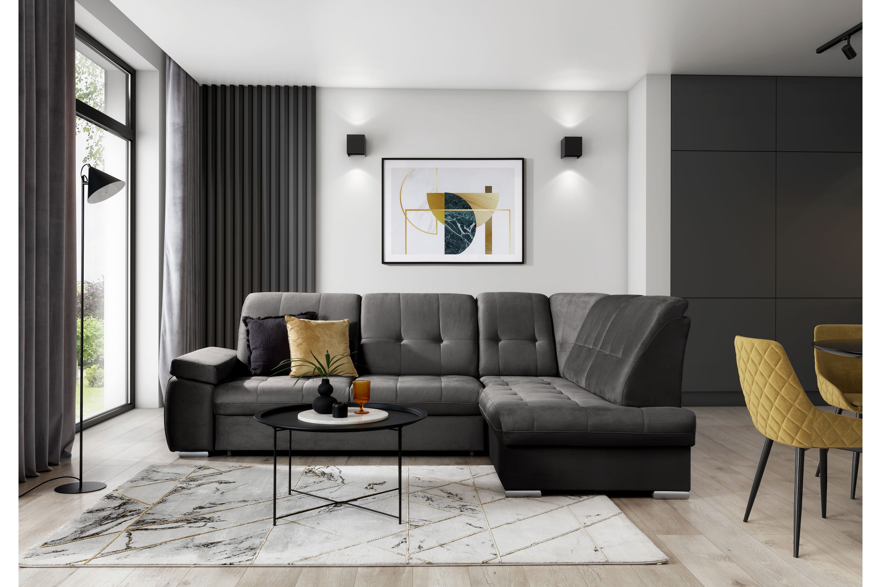 sachary bäddsoffa m. schäslong 3-sits grå -