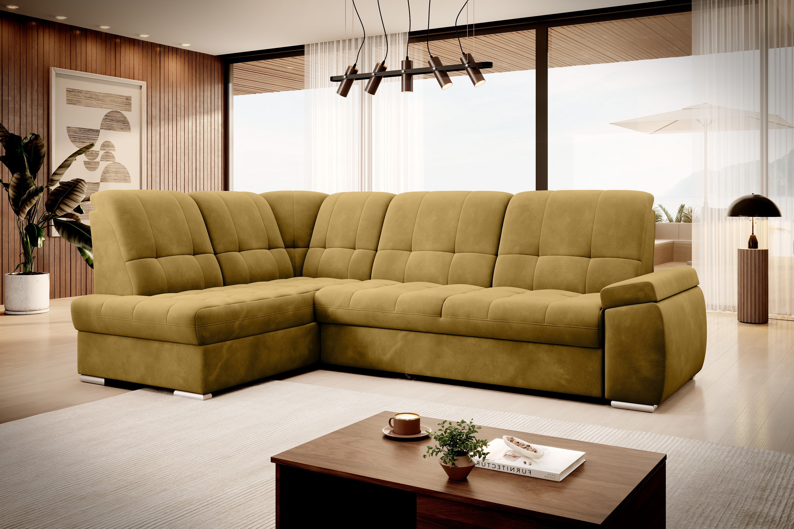 sachary bäddsoffa m. schäslong 3-sits gul -