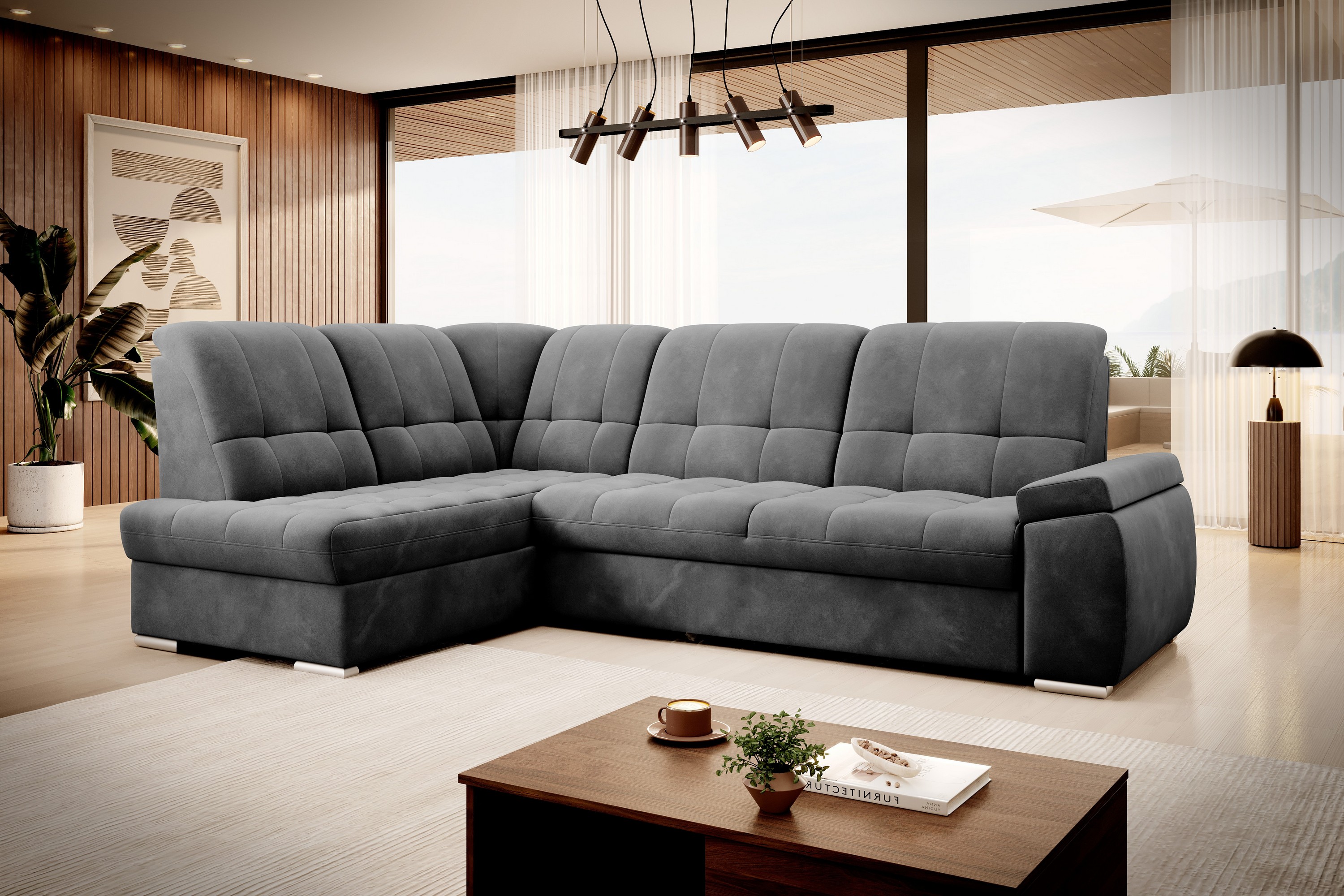 sachary bäddsoffa m. schäslong 3-sits mörkgrå -