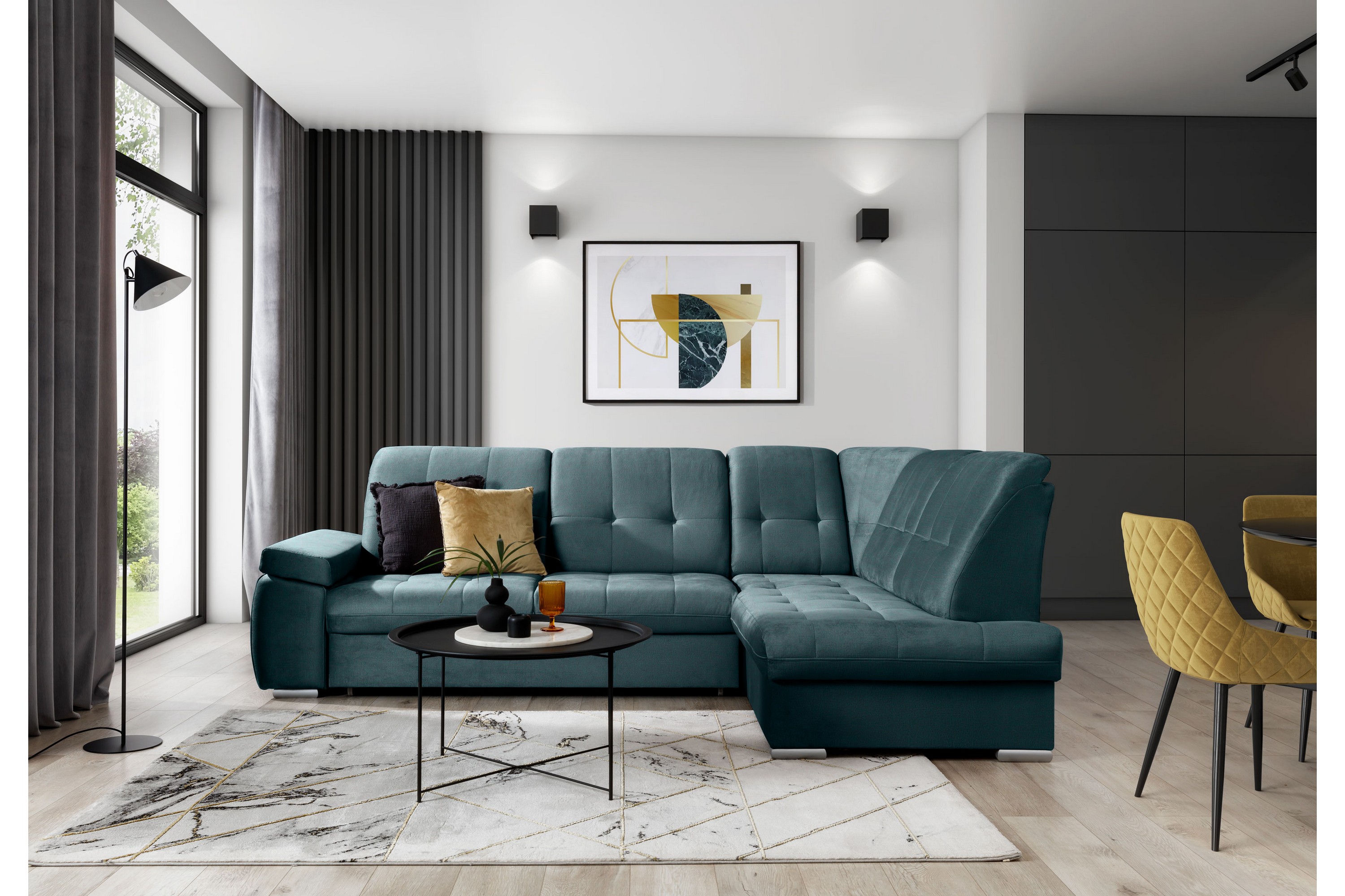 sachary bäddsoffa m. schäslong 3-sits mörkgrön -