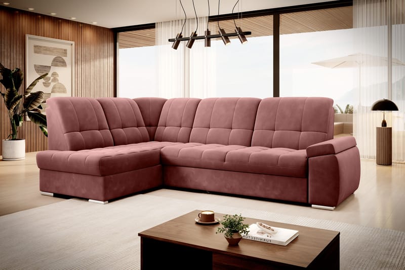 Sachary Bäddsoffa m. Schäslong 3-sits Rosa - Möbler - Vardagsrum - Bäddsoffor