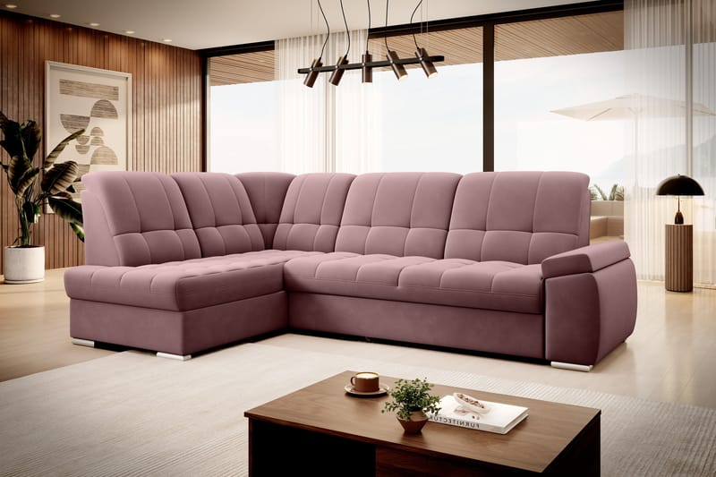 Sachary Bäddsoffa m. Schäslong 3-sits Rosa - Möbler - Vardagsrum - Bäddsoffor