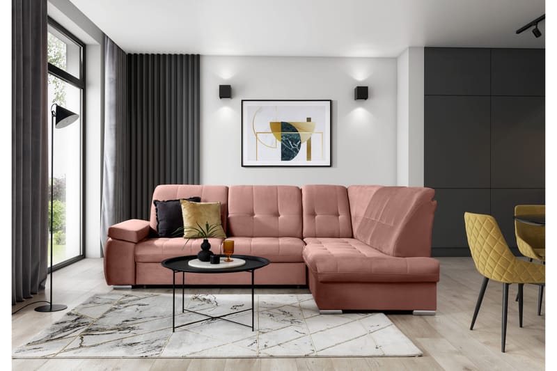 Sachary Bäddsoffa m. Schäslong 3-sits Rosa - Möbler - Vardagsrum - Bäddsoffor