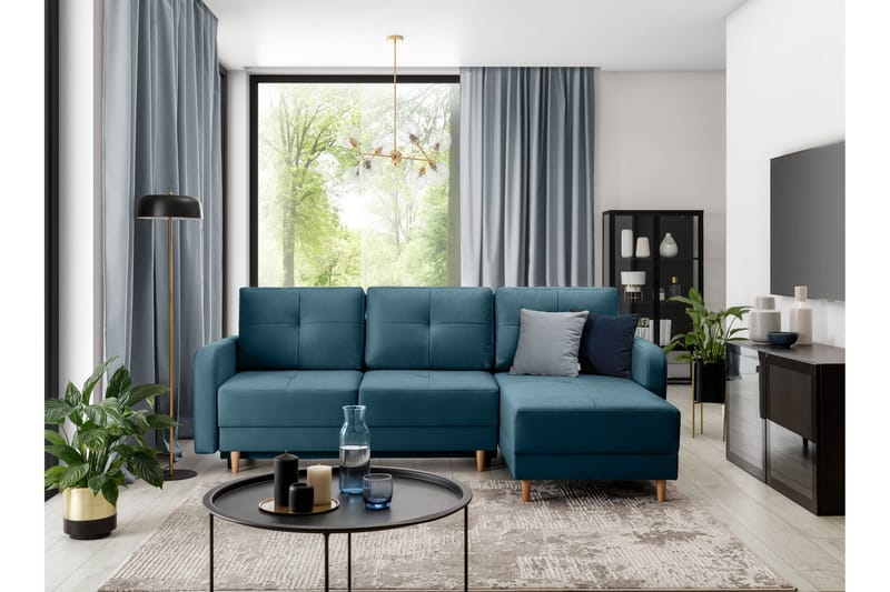 Saimon Bäddsoffa m. Divan med Förvaring 3-sits - Blå - Möbler - Vardagsrum - Bäddsoffor