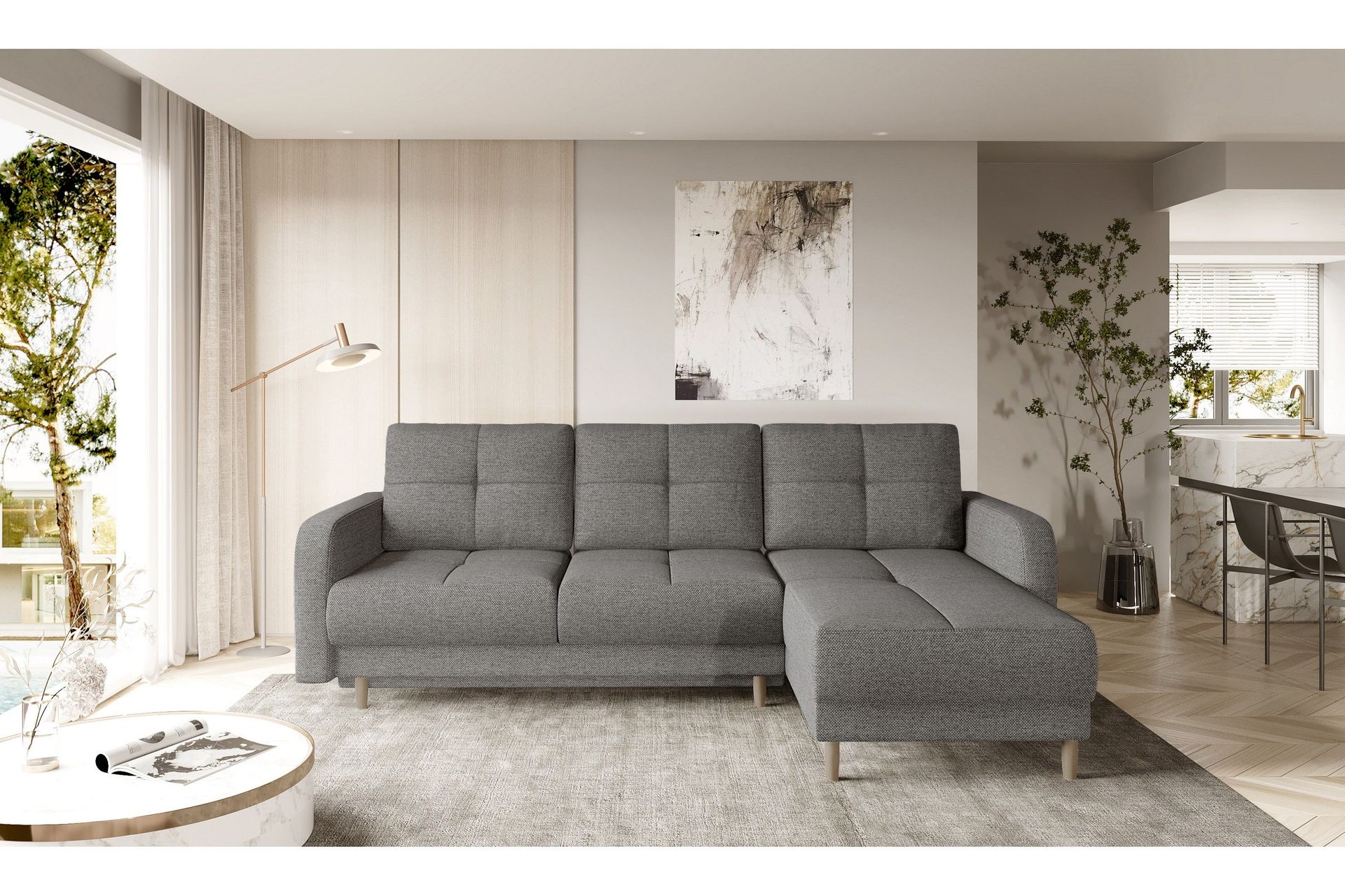 Saimon B&auml;ddsoffa m. Divan med F&ouml;rvaring 3-sits - Gr&aring;