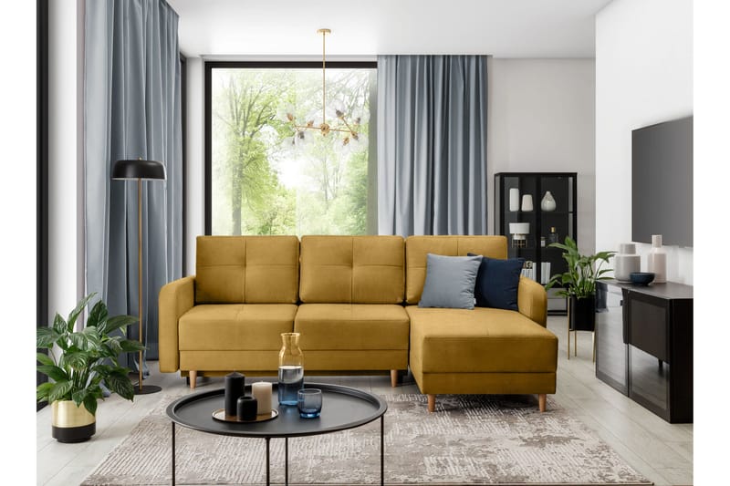 Saimon Bäddsoffa m. Divan med Förvaring 3-sits - Gul - Möbler - Vardagsrum - Bäddsoffor