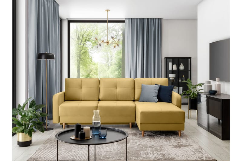 Saimon Bäddsoffa m. Divan med Förvaring 3-sits - Gul - Möbler - Vardagsrum - Bäddsoffor