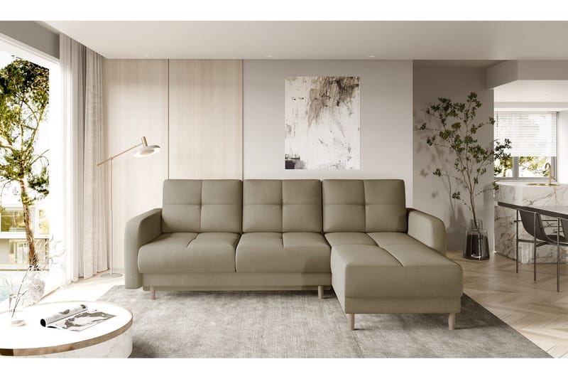 Saimon Bäddsoffa m. Divan med Förvaring 3-sits - Ljusbrun - Möbler - Vardagsrum - Bäddsoffor