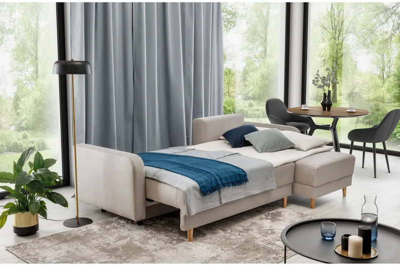 Saimon Bäddsoffa m. Divan med Förvaring 3-sits - Ljusbrun - Möbler - Vardagsrum - Bäddsoffor