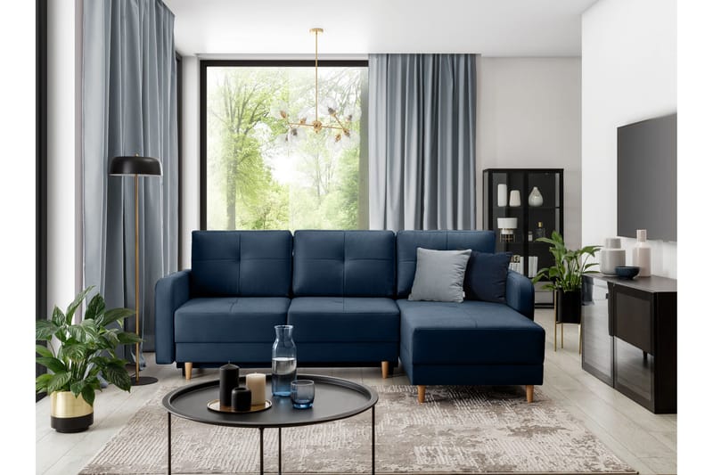 Saimon Bäddsoffa m. Divan med Förvaring 3-sits - Mörkblå - Möbler - Vardagsrum - Bäddsoffor