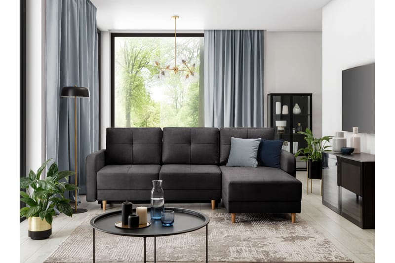 Saimon Bäddsoffa m. Divan med Förvaring 3-sits - Mörkgrå - Möbler - Vardagsrum - Bäddsoffor