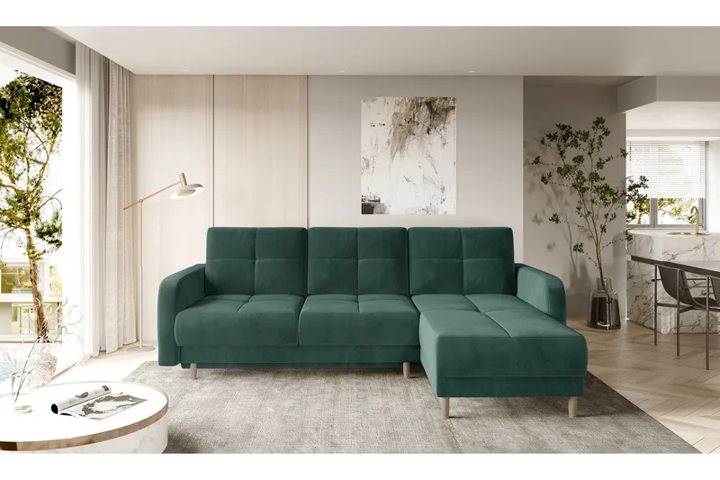 Saimon Bäddsoffa m. Divan med Förvaring 3-sits - Mörkgrön - Möbler - Vardagsrum - Bäddsoffor