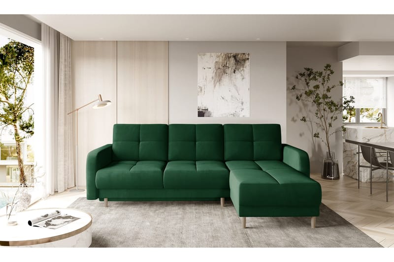 Saimon Bäddsoffa m. Divan med Förvaring 3-sits - Mörkgrön - Möbler - Vardagsrum - Bäddsoffor