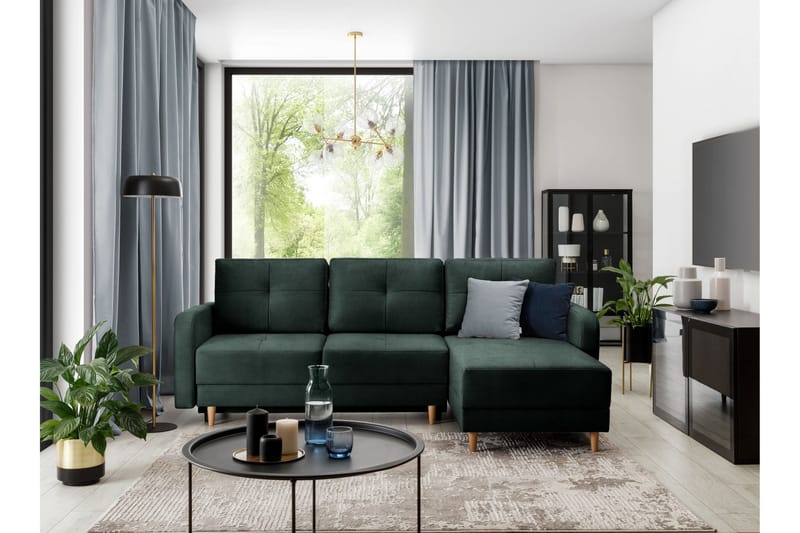 Saimon Bäddsoffa m. Divan med Förvaring 3-sits - Mörkgrön - Möbler - Vardagsrum - Bäddsoffor
