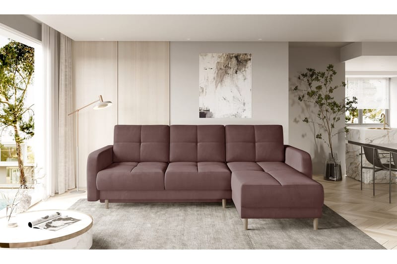 Saimon Bäddsoffa m. Divan med Förvaring 3-sits - Rosa - Möbler - Vardagsrum - Bäddsoffor