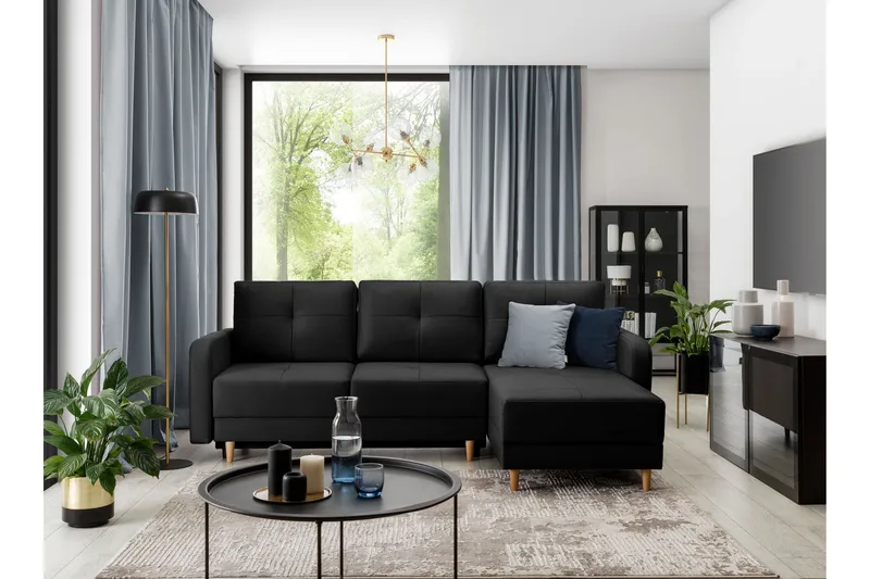 Saimon Bäddsoffa m. Divan med Förvaring 3-sits - Svart - Möbler - Vardagsrum - Bäddsoffor