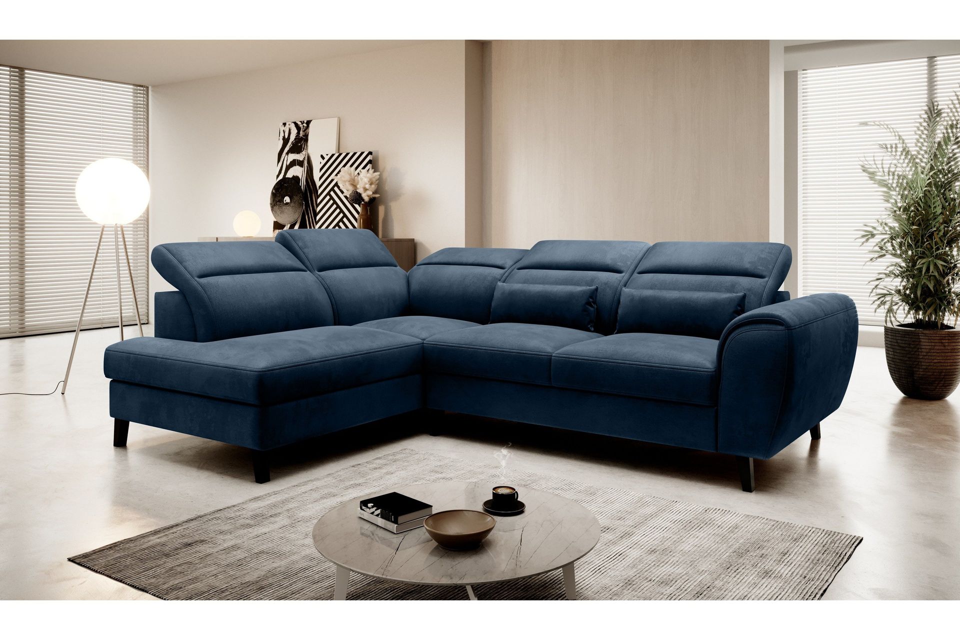 Sajda B&auml;ddsoffa m. Sch&auml;slong 3-sits - M&ouml;rkbl&aring;