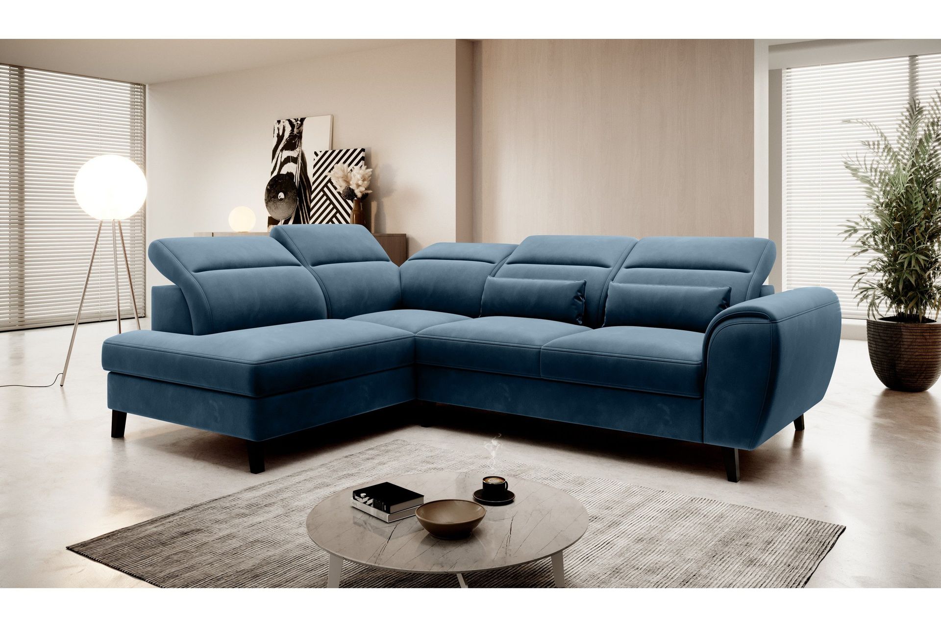 Sajda B&auml;ddsoffa m. Sch&auml;slong 3-sits - M&ouml;rkbl&aring;