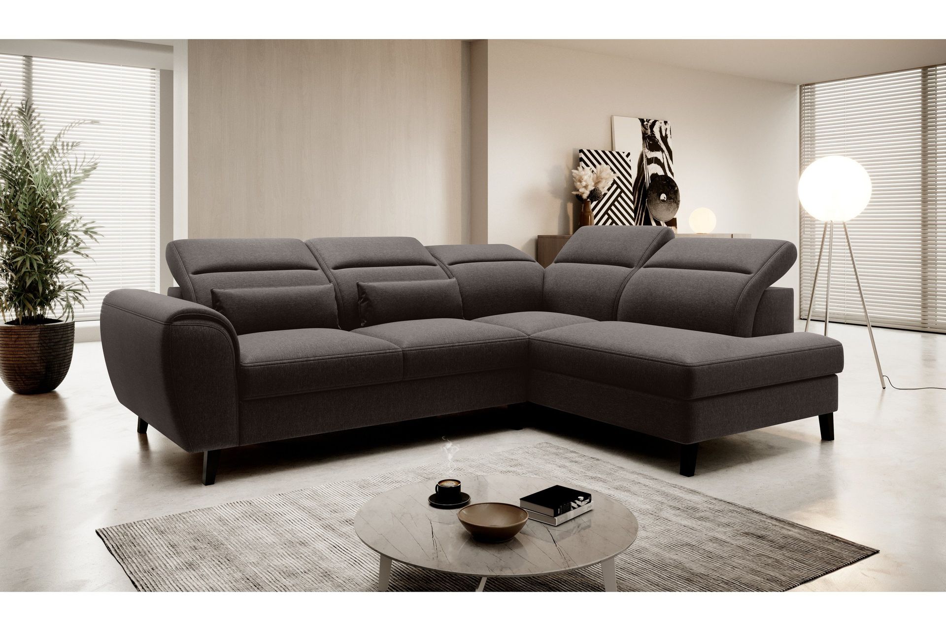 Sajda B&auml;ddsoffa m. Sch&auml;slong 3-sits - M&ouml;rkbrun