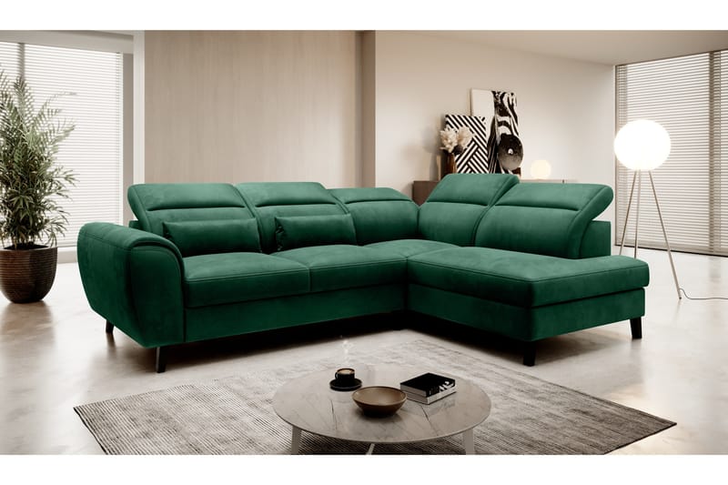 Sajda Bäddsoffa m. Schäslong 3-sits, Mörkgrön