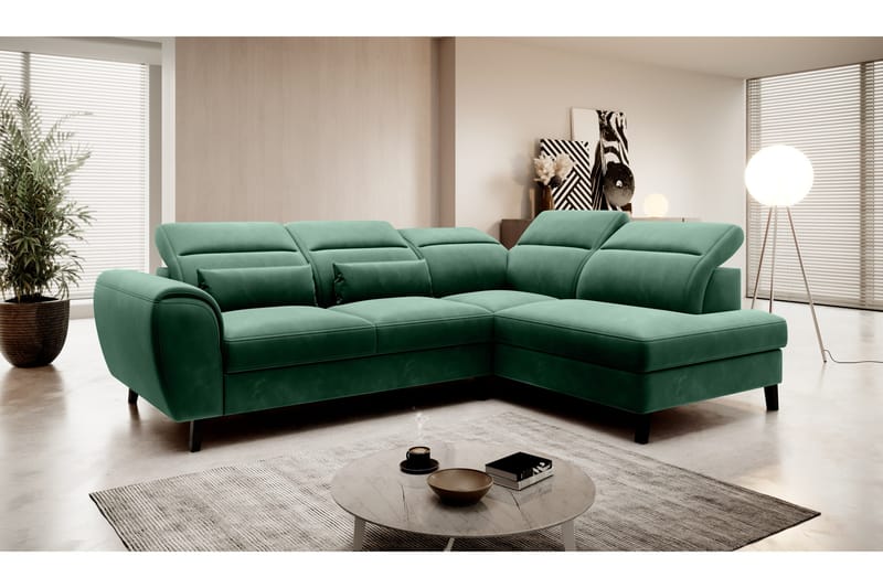 Sajda Bäddsoffa m. Schäslong 3-sits, Mörkgrön