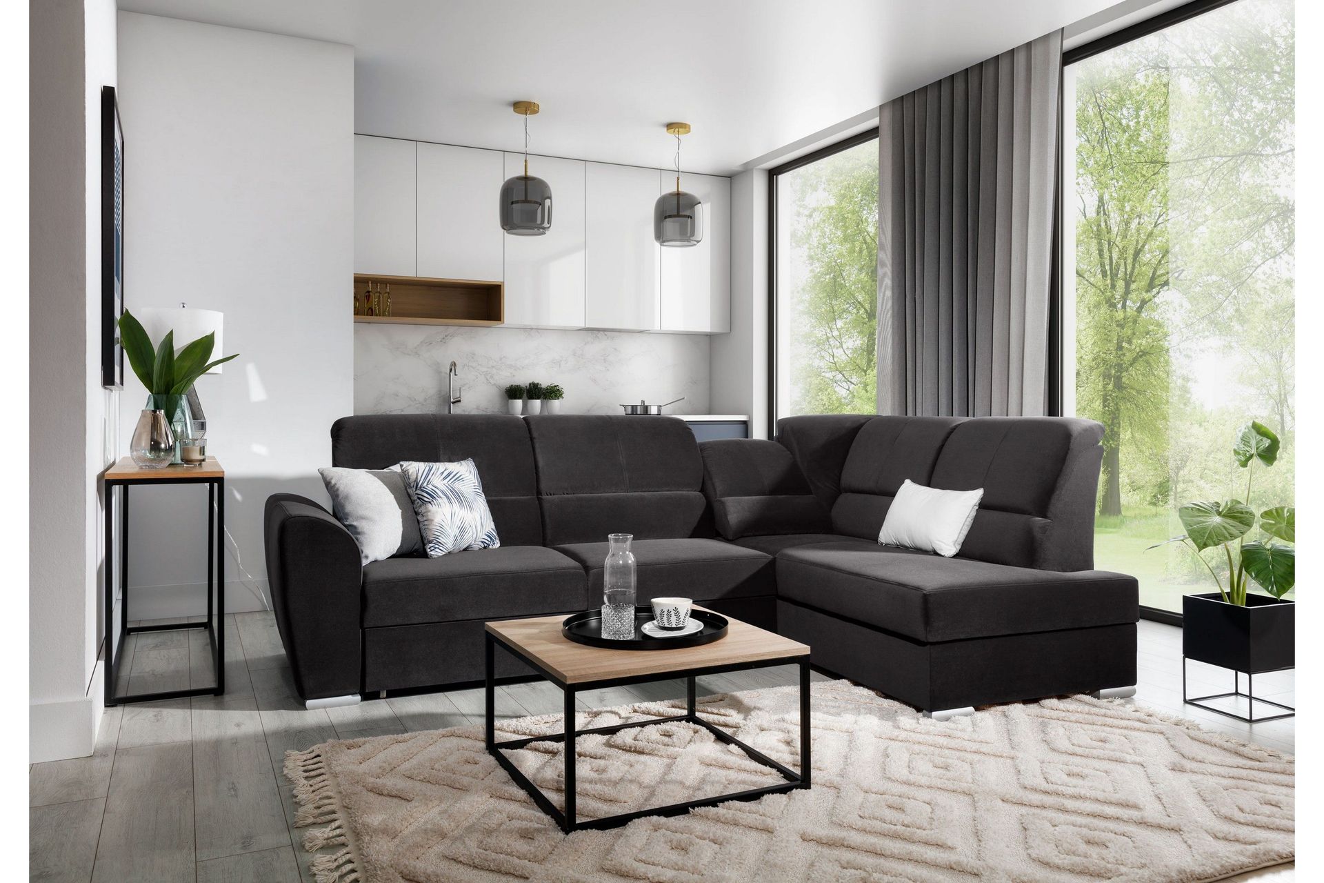 Sajmon B&auml;ddsoffa m. Sch&auml;slong 3-sits - Gr&aring;