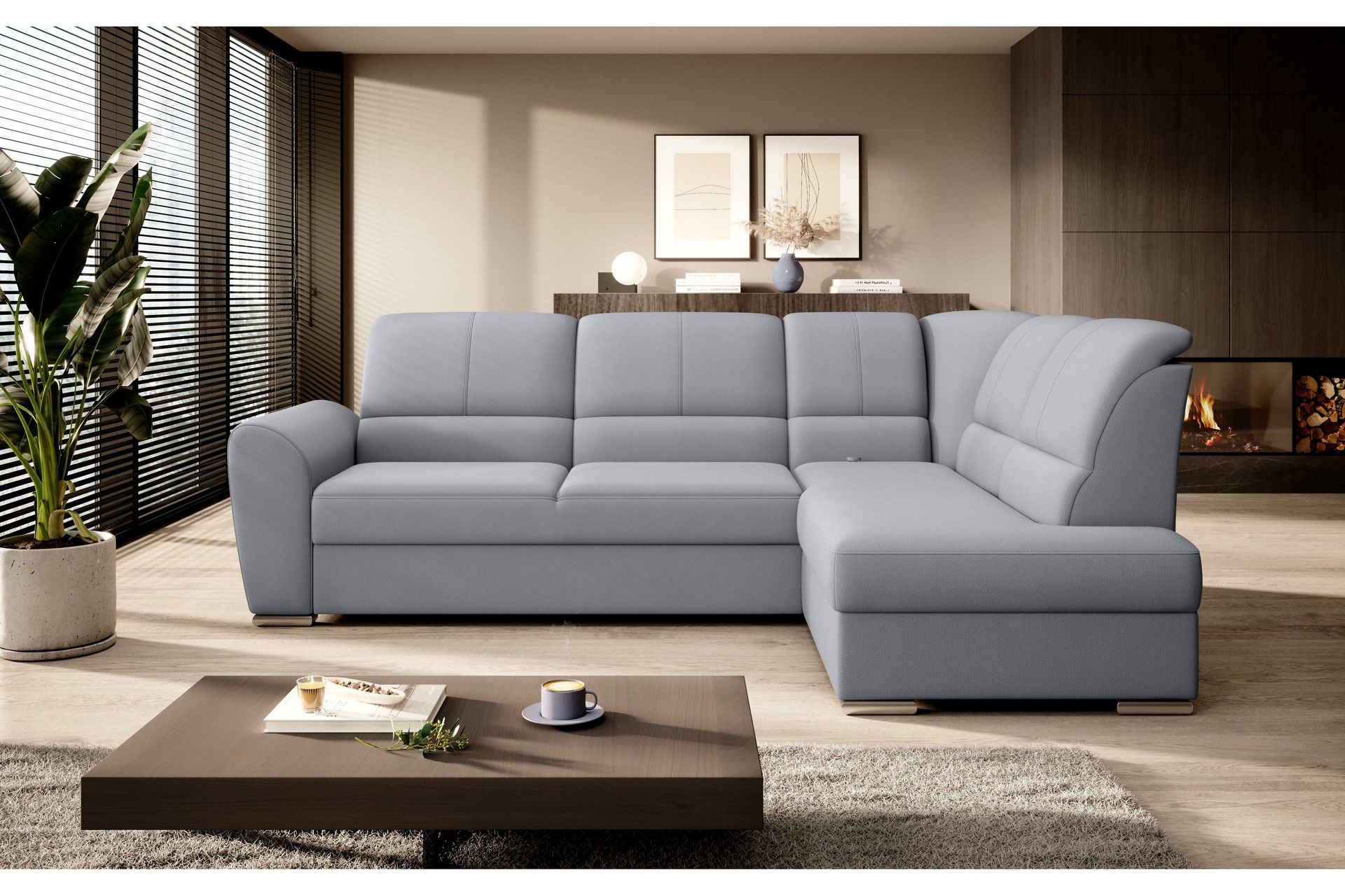 Sajmon B&auml;ddsoffa m. Sch&auml;slong 3-sits - Gr&aring;