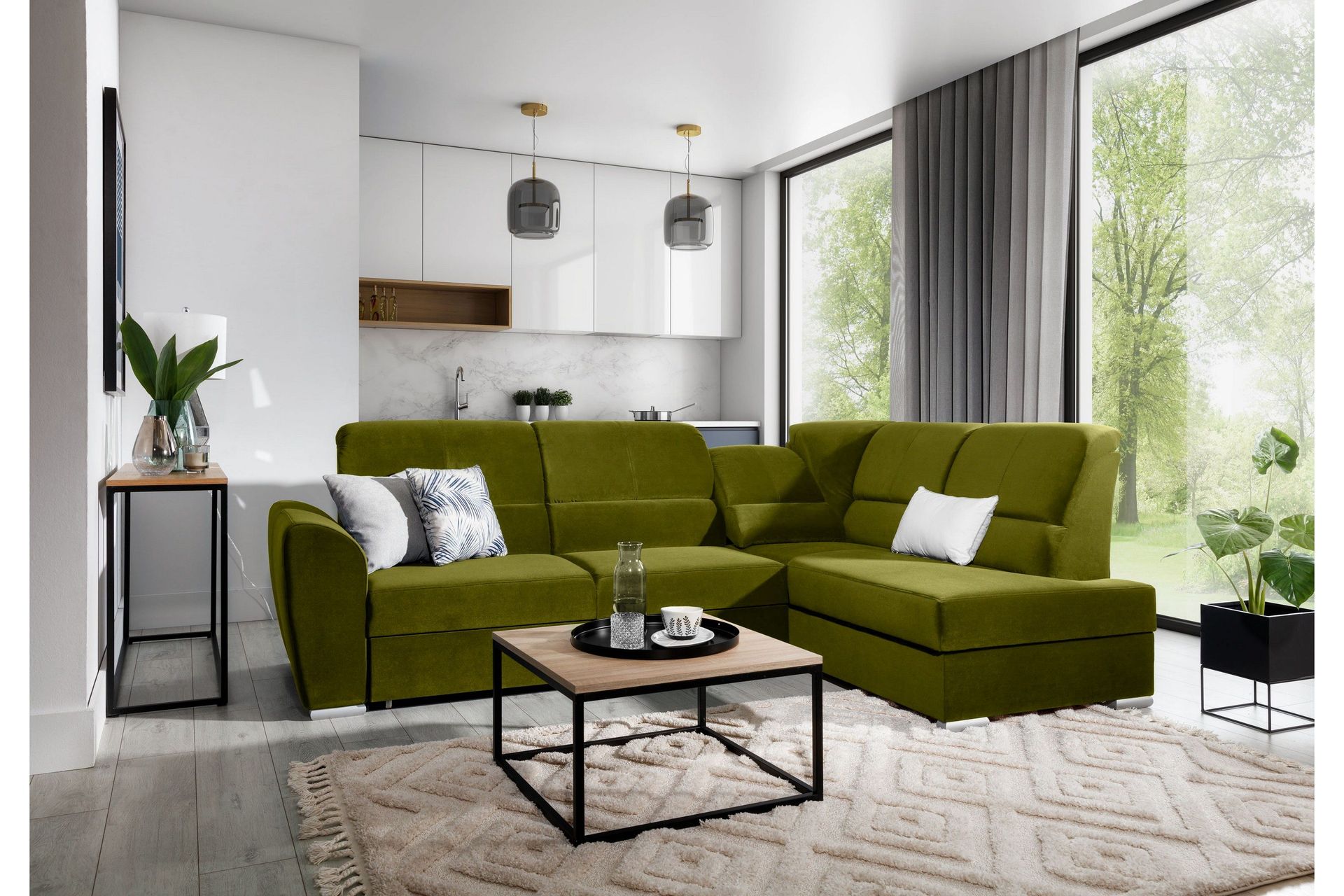 sajmon bäddsoffa m. schäslong 3-sits - grön