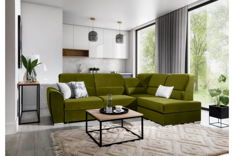 Sajmon Bäddsoffa m. Schäslong 3-sits - Grön - Möbler - Vardagsrum - Bäddsoffor