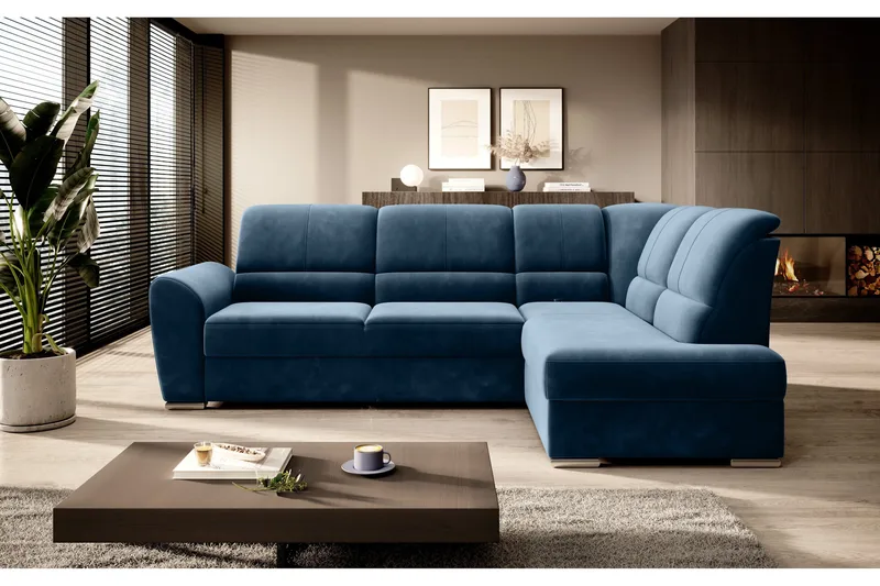 Sajmon Bäddsoffa m. Schäslong 3-sits - Mörkblå - Möbler - Vardagsrum - Bäddsoffor