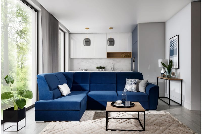 Sajmon Bäddsoffa m. Schäslong 3-sits - Mörkblå - Möbler - Vardagsrum - Bäddsoffor