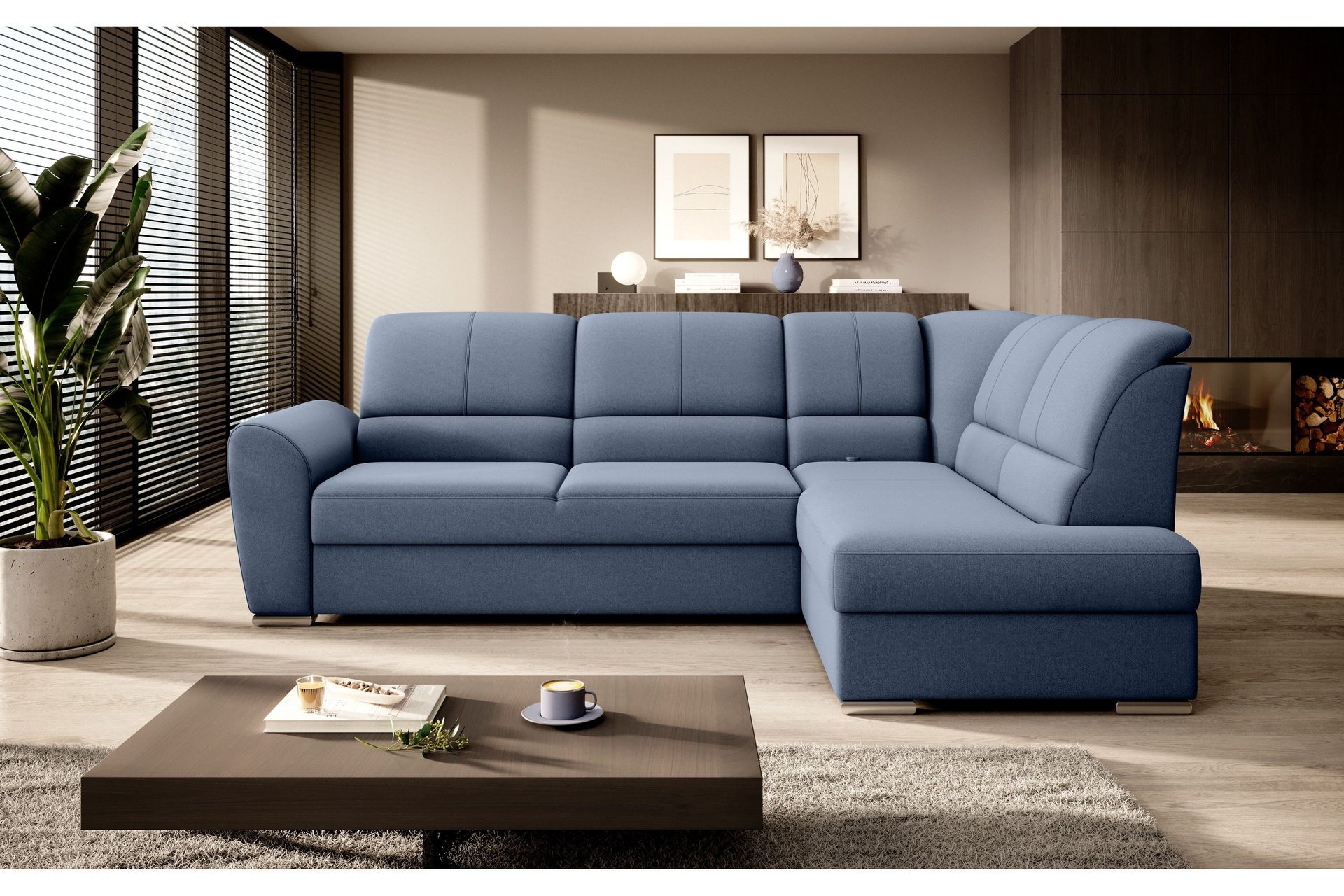 Sajmon B&auml;ddsoffa m. Sch&auml;slong 3-sits - M&ouml;rkbl&aring;