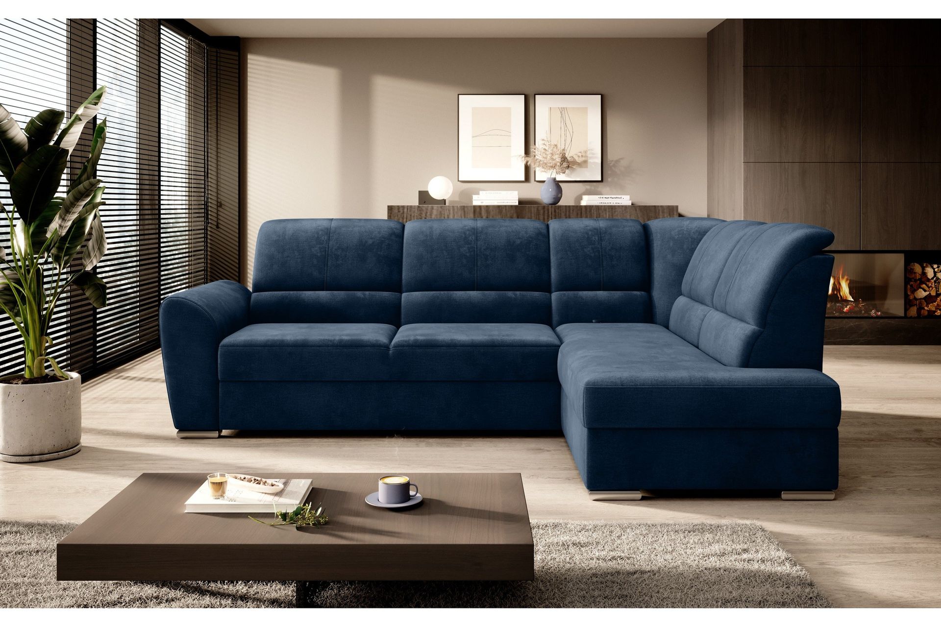 Sajmon B&auml;ddsoffa m. Sch&auml;slong 3-sits - M&ouml;rkbl&aring;