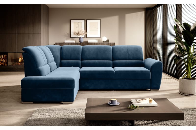 Sajmon Bäddsoffa m. Schäslong 3-sits - Mörkblå - Möbler - Vardagsrum - Bäddsoffor