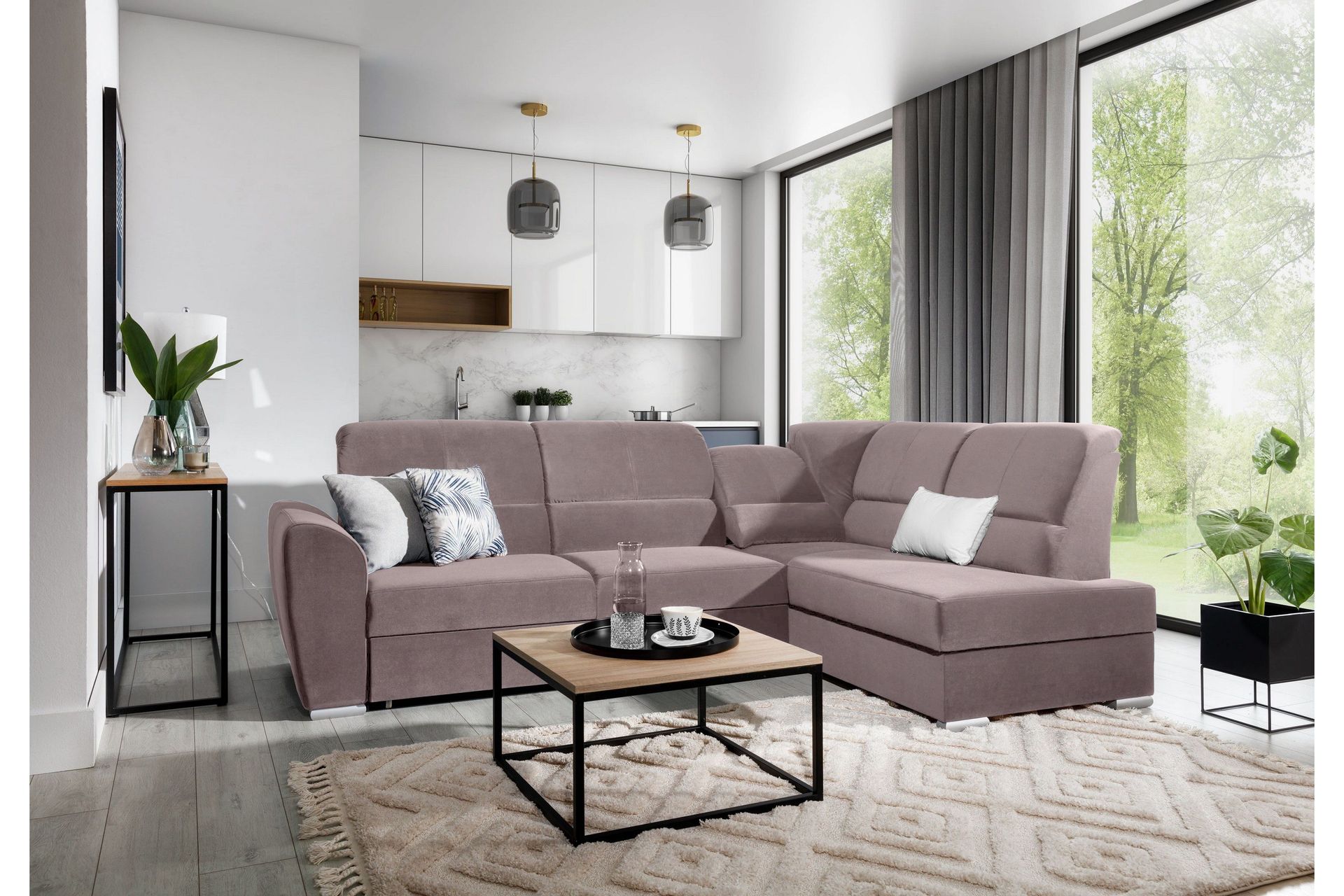 Sajmon B&auml;ddsoffa m. Sch&auml;slong 3-sits - M&ouml;rkbrun