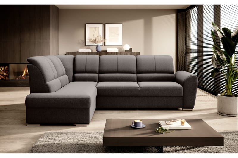 Sajmon Bäddsoffa m. Schäslong 3-sits - Mörkbrun - Möbler - Vardagsrum - Bäddsoffor