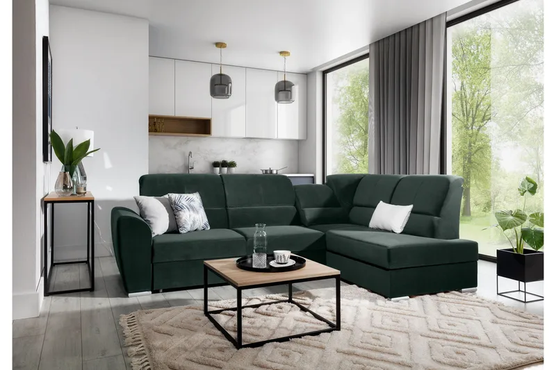 Sajmon Bäddsoffa m. Schäslong 3-sits - Mörkgrön - Möbler - Vardagsrum - Bäddsoffor
