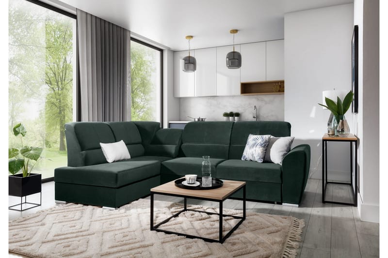 Sajmon Bäddsoffa m. Schäslong 3-sits - Mörkgrön - Möbler - Vardagsrum - Bäddsoffor