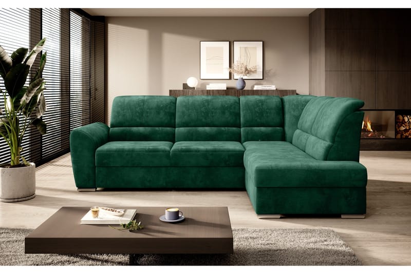 Sajmon Bäddsoffa m. Schäslong 3-sits - Mörkgrön - Möbler - Vardagsrum - Bäddsoffor