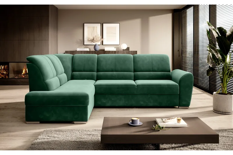 Sajmon Bäddsoffa m. Schäslong 3-sits - Mörkgrön - Möbler - Vardagsrum - Bäddsoffor