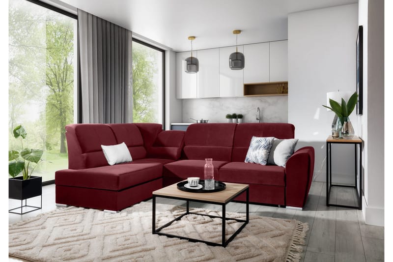 Sajmon Bäddsoffa m. Schäslong 3-sits, Mörklila