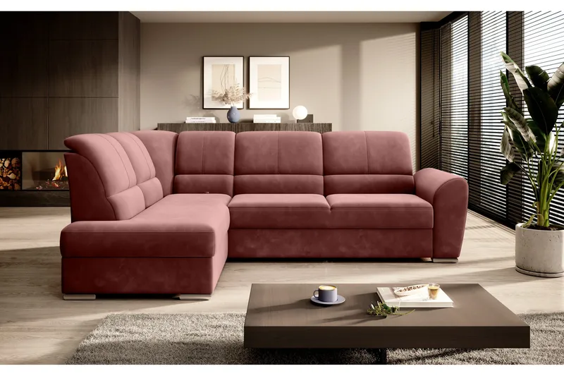 Sajmon Bäddsoffa m. Schäslong 3-sits - Rosa - Möbler - Vardagsrum - Bäddsoffor