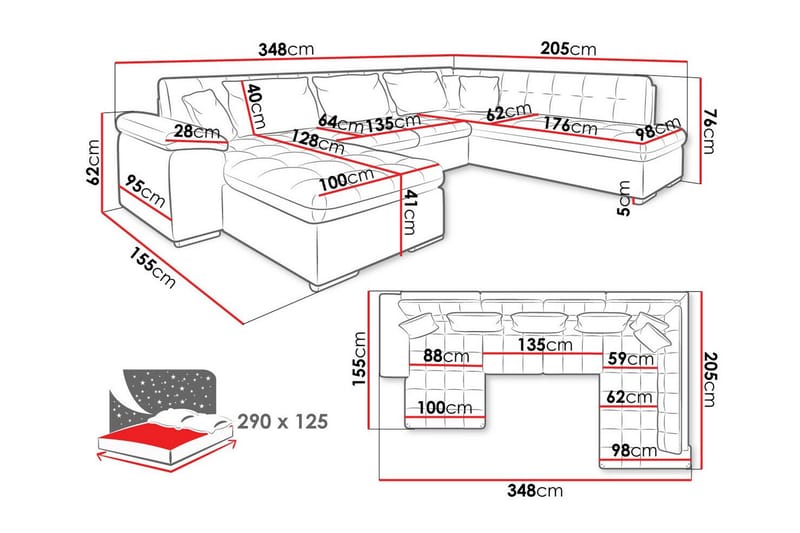 Sakri 5-sits Hörnbäddsoffa Svart - Möbler - Vardagsrum - Bäddsoffor - U bäddsoffa