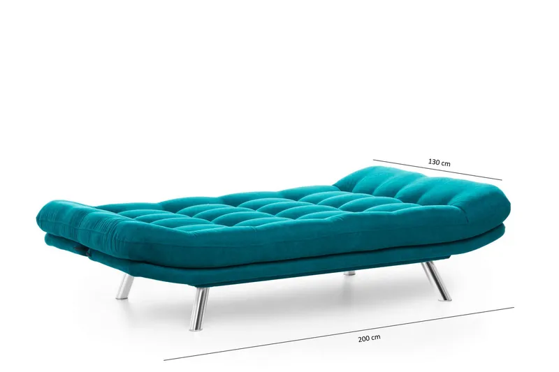 Sandee 3-sits Fällbar Längsbäddad Bäddsoffa 130x200 cm i Tyg - Petrolblå - Möbler - Vardagsrum - Bäddsoffor