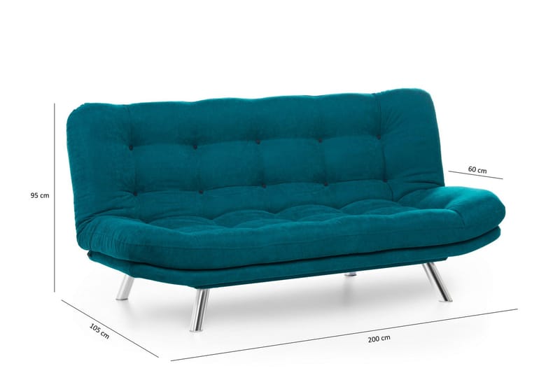 Sandee 3-sits Fällbar Längsbäddad Bäddsoffa 130x200 cm i Tyg - Petrolblå - Möbler - Vardagsrum - Bäddsoffor