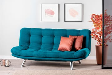 Sandee 3-sits Fällbar Längsbäddad Bäddsoffa 130x200 cm i Tyg - Petrolblå - Möbler - Vardagsrum - Bäddsoffor